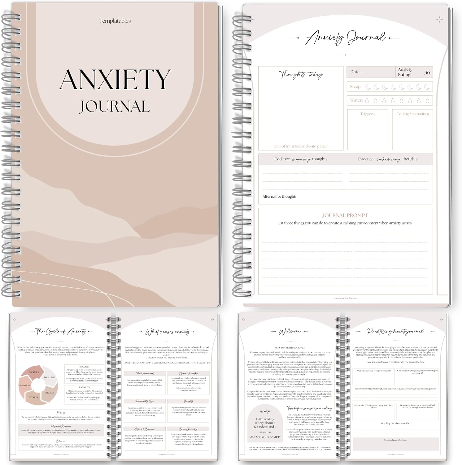 Anxiety Journal, Anxiety Worksheets, Anxiety Relief Workbook, Guided Prompts, CBT Therapy Notebook, Mental Health Wellness | A5 Lux