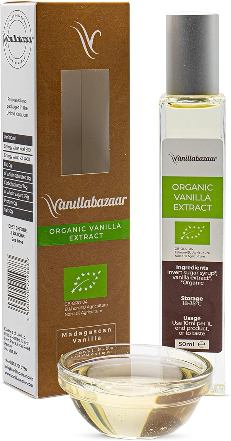 Madagascar Organic Vanilla Extract (50ml) | Pure, Alcohol-Free Clear Extract | Natural Vanilla Flavouring for Baking & Hot Drinks | Vanillabazaar