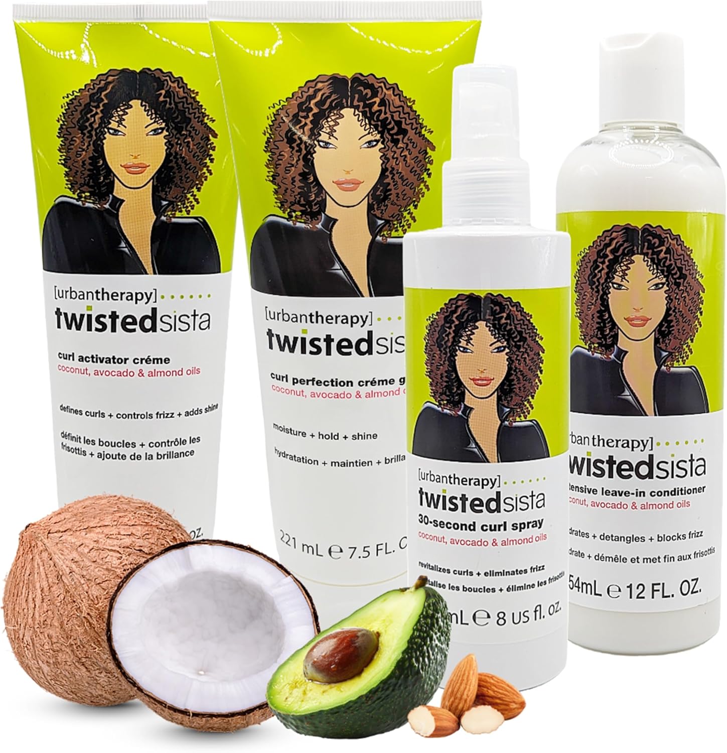 Twisted Sista Stylish Curly Hair Products - Hair Care Bundle of 4 - Curl Activator Cream, Conditioner, Curl Perfection Gel & Curl Spray with Coconut Oil, Almond Oil & Avocado. Beauty Products