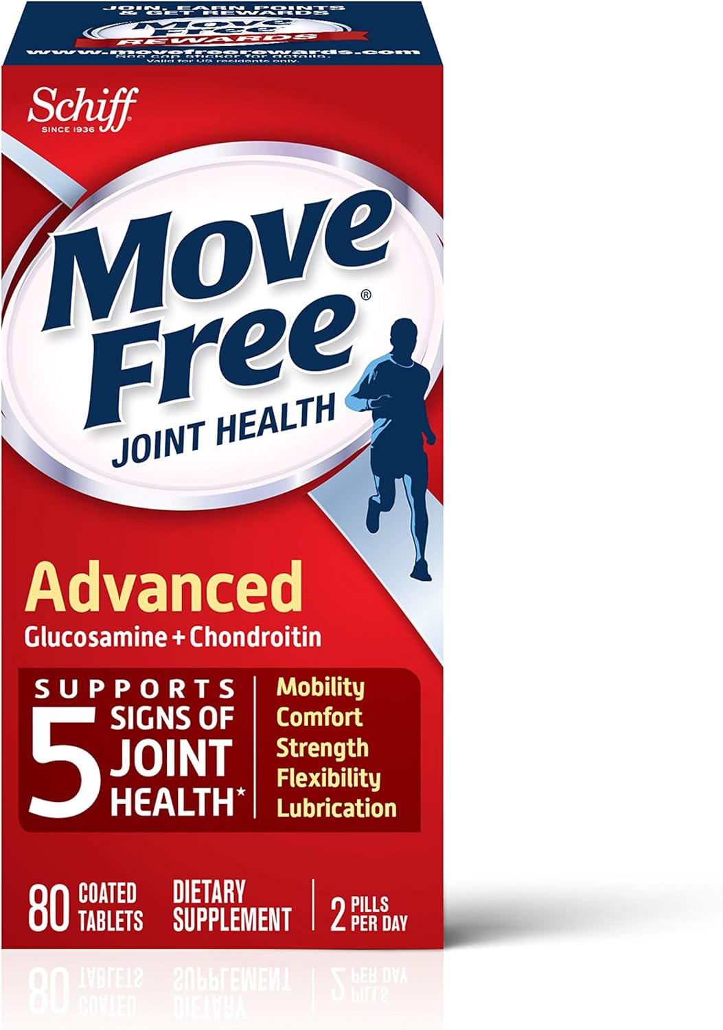 Move Free Triple Strength Glucosamine Chondroitin and Hyaluronic Acid Joint Supplement, 80 Count