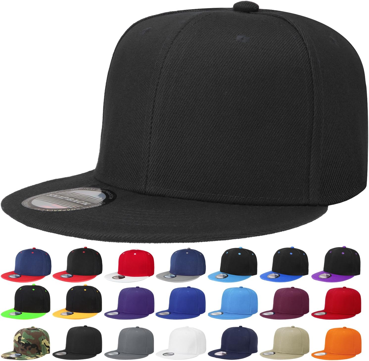 Classic Snapback Hat Cap Hip Hop Style Flat Bill Blank Solid Color Adjustable Size