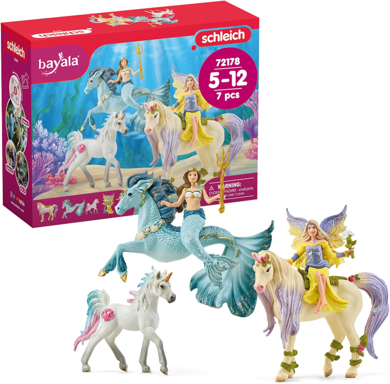 SCHLEICH Bayala - 7 PC Mermaid, Unicorn and Fairy Toy Starter Set for Girls and Boys - Cute Fairies and Unicorn Figures with Accessories - Fantasy Figurine Animal Playset for Kids Ages 5+ - 72178