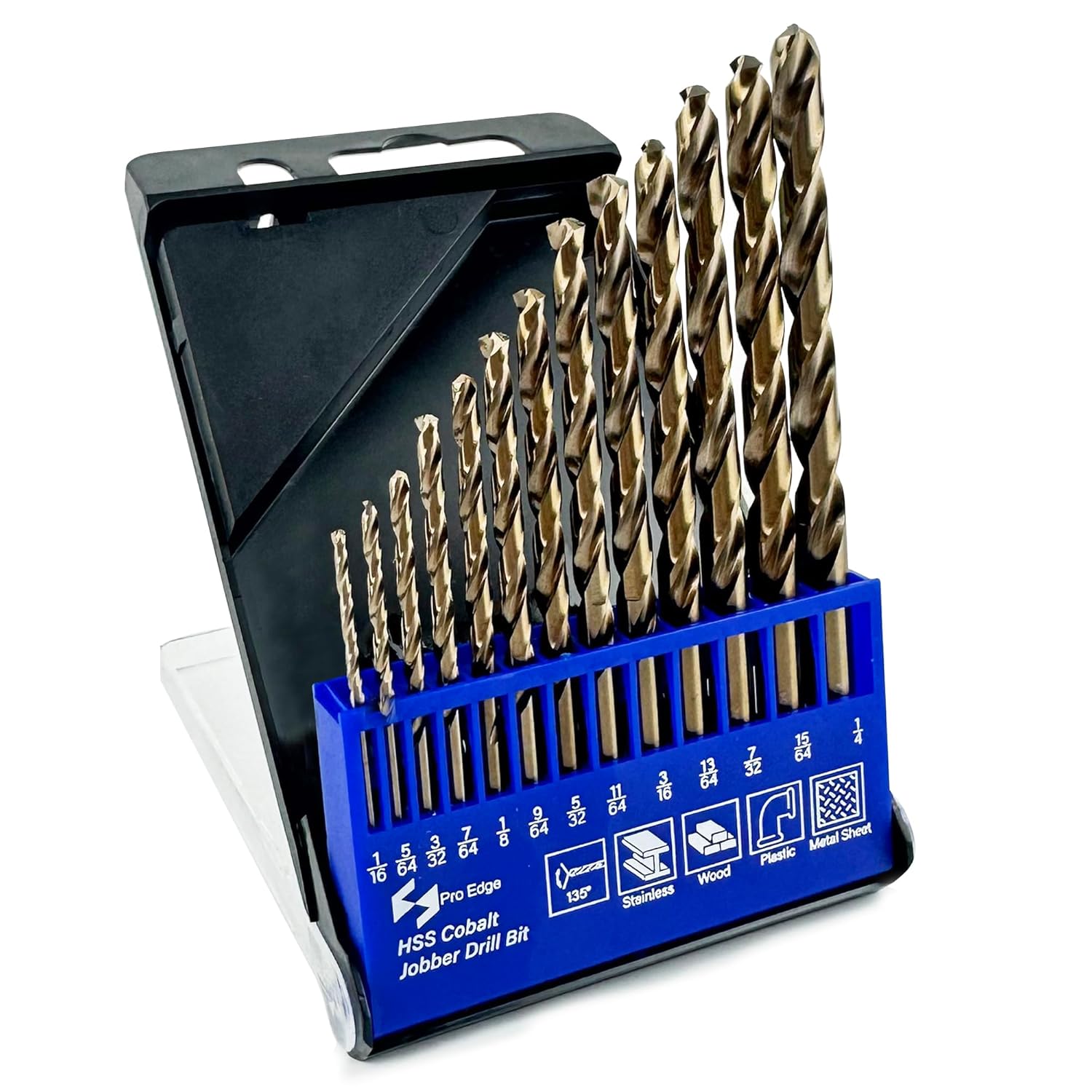 Cobalt Drill Bit Set, M35 High Speed Steel Drill Bits for Stainless Steel, Cast Iron and Wooden Plastics, DIY with Index Storage Box (Copper, 1/16"-1/4" 13pcs)