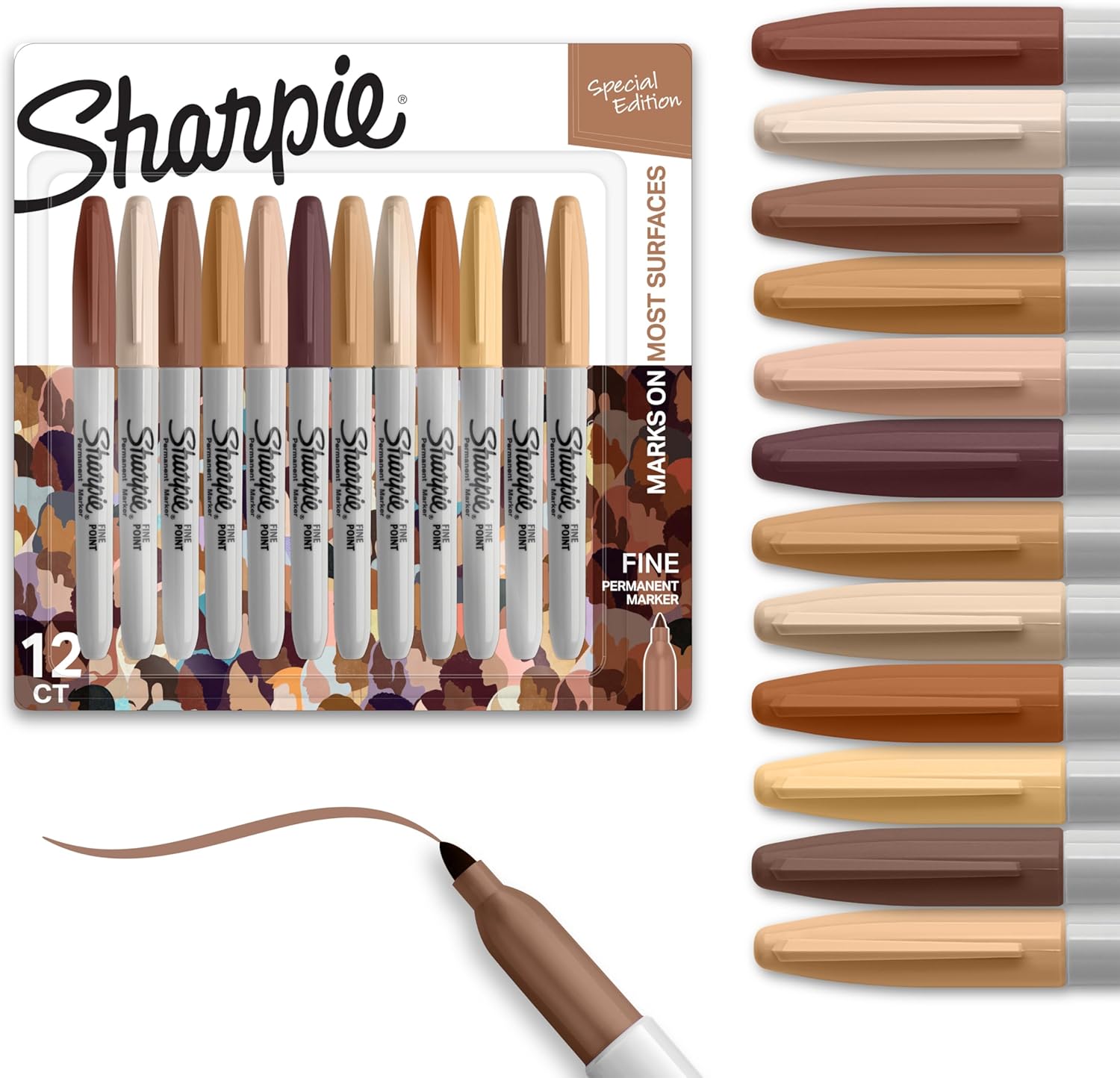 Sharpie Permanent Markers Portrait Colors Skin Tone Markers Set Fine Tip Art Sketch Assorted 12 Count