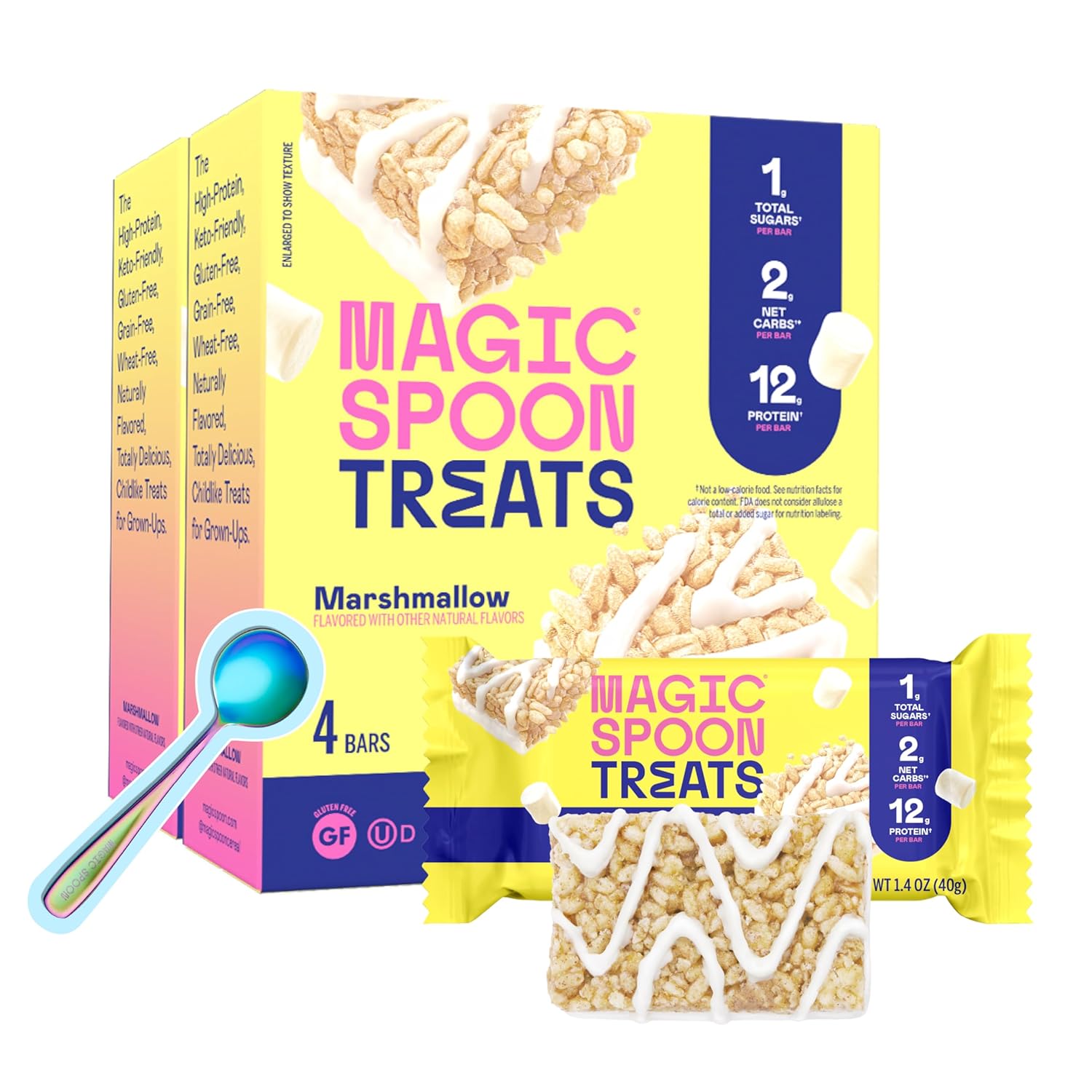 MAGIC SPOON Treats - High Protein, Low Carb, Keto Friendly, Low Sugar, Gluten Free, Crispy Protein Bar Cereal Bar, On-The-Go Healthy Snack (Marshmallow, 8 Bars)