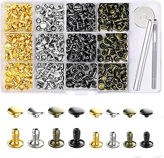 Alritz 240 Sets Leather Rivets, Double Cap Rivet Tubular 4 Colors 2 Sizes Metal Studs with Fixing Tools for DIY Leather Craft/Clothes/Shoes/Bags/Belts Repair Decoration