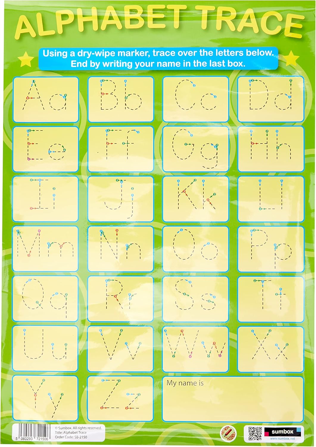 Sumbox A3 Alphabet Tracing Poster – Early Years Handwriting Practice Wall Chart for Kids, EYFS Learning Resource