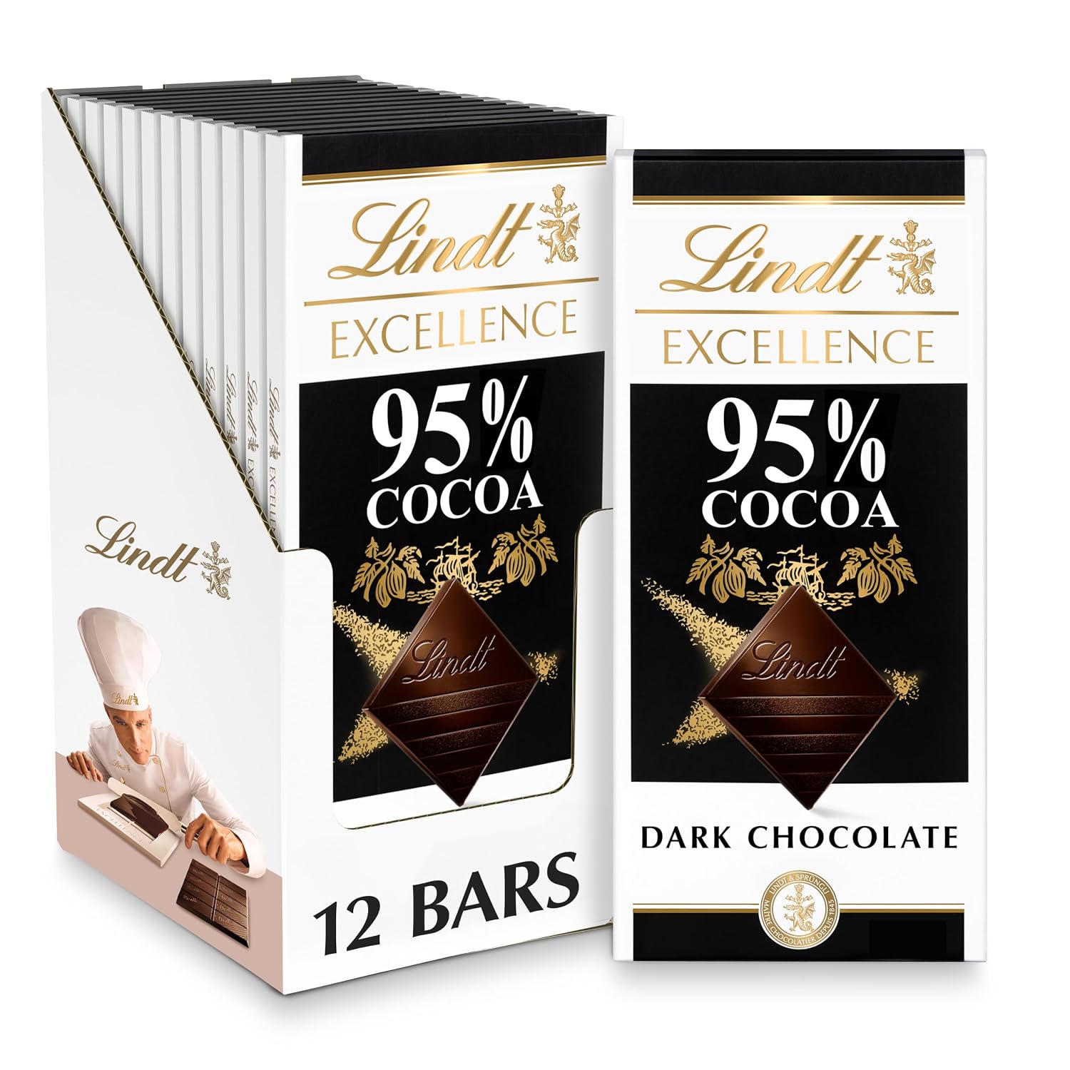 Lindt EXCELLENCE 95% Cocoa Dark Chocolate Candy Bar, 2.8 oz., 12 Pack