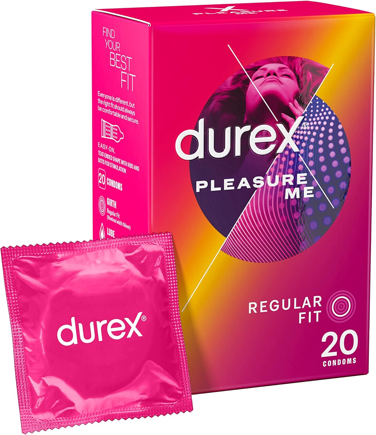 Durex Pleasure Me Condoms, 20 Condoms (1 Pack) (Packaging May Vary)