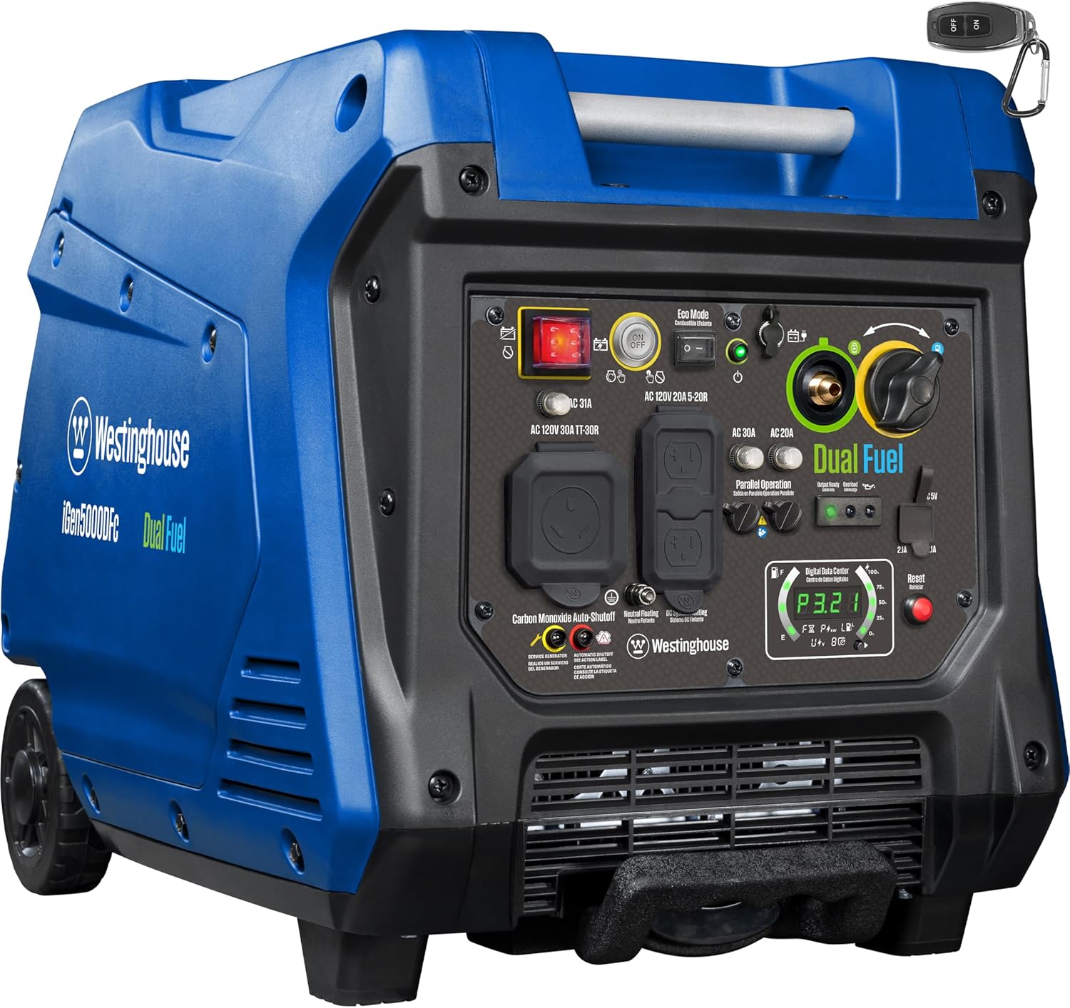 Westinghouse 5000 Peak Watt Super Quiet Dual Fuel Portable Inverter Generator, Remote Electric Start, Gas & Propane Powered, RV Ready, CO Sensor, Parallel Capable