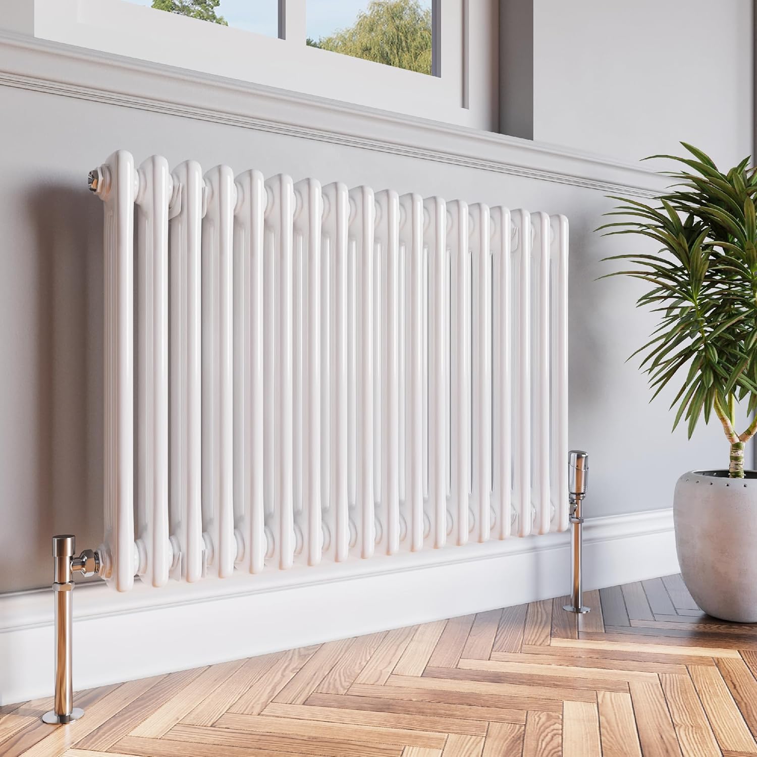 Traditional 2 Column Radiator Cast Iron Style Horizontal White Colour Classic Design (600mm x 1010mm 2 Column)