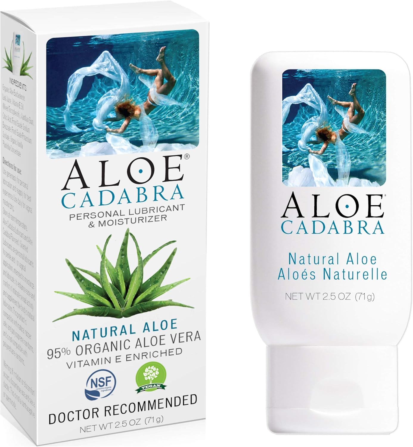 Aloe Cadabra Natural Water Based Personal Lubricant and Vaginal Moisturizer, Organic Aloe Lube for Men, Women and Couples, Non-Staining, pH Balanced (Unscented 2.5 Ounces, 1 Pack)