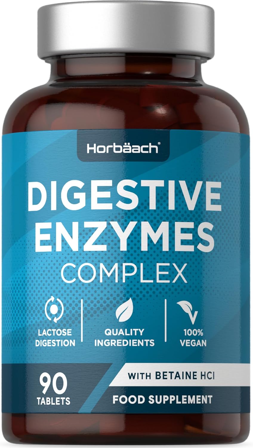 Digestive Enzymes Supplements with Betaine HCL | Complex Providing Amylase, Lactase & Lipase | 90 Vegan Tablets | High Strength | by Horbaach