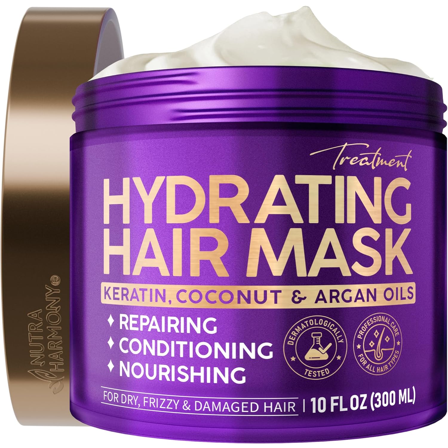 Hydrating Hair Mask - For Dry Damaged Hair - Moisturizing Keratin Treatment - Argan & Coconut Oil | Biotin | Collagen - Deep Conditioning, Anti Frizz Product for Women - Care for All HairTypes, 10 Oz