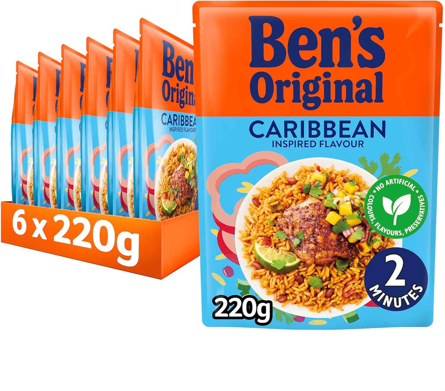 BEN'S ORIGINAL Caribbean Microwave Rice, Bulk Multipack 6 x 220g pouches