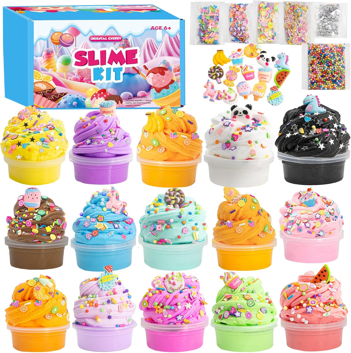 Slime Kit, 15 Pack Butter Slime with Fun Charms, Soft Slices, Foam Balls, Glitter - Girls Birthday Presents, Slime Kit for Girls Boys, Arts and Crafts Kits for Kids Toys Age 6-12
