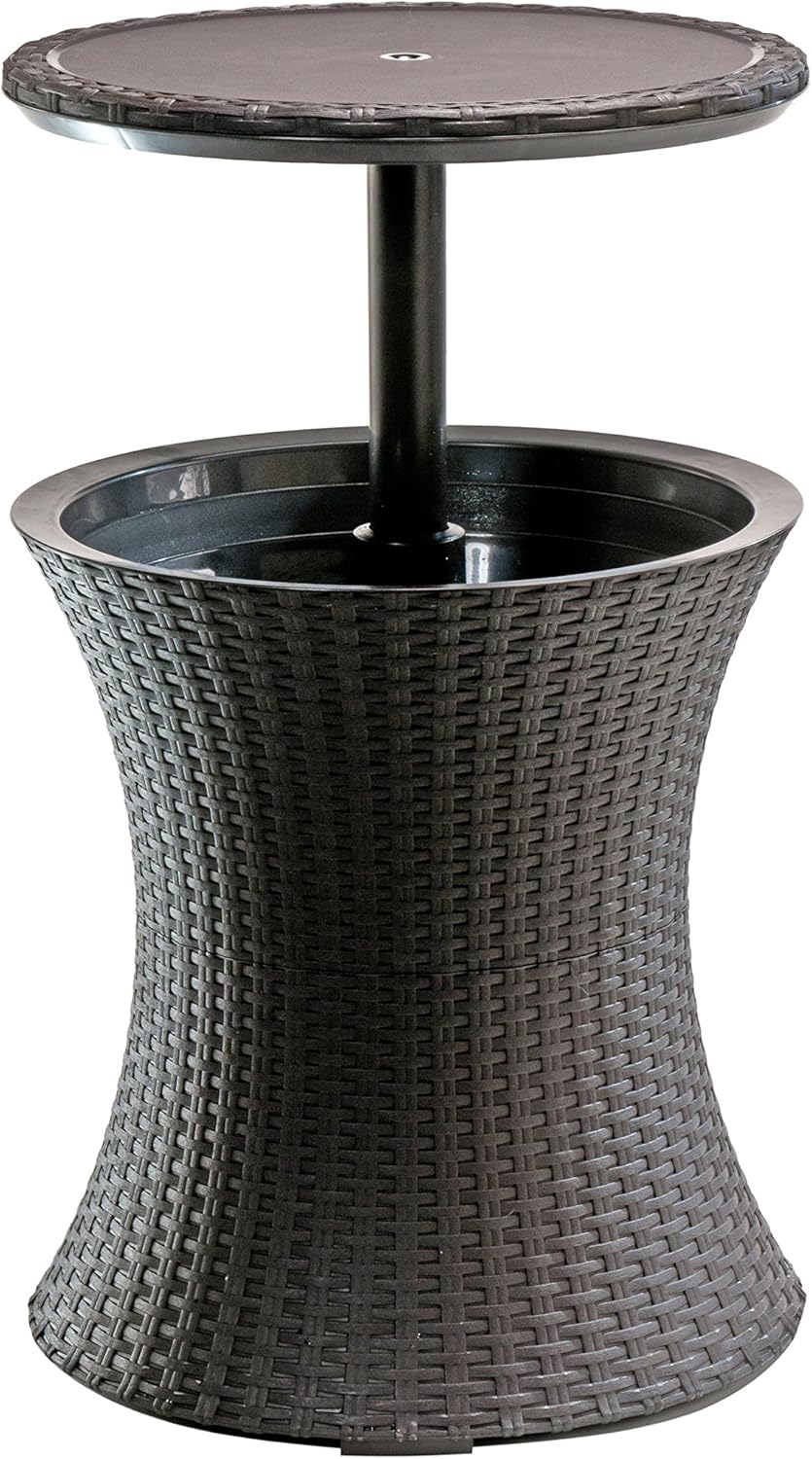 Keter Pacific Cool Bar Outdoor Patio Furniture and Hot Tub Side Table with 7.5 Gallon Beer and Wine Cooler, Espresso Brown