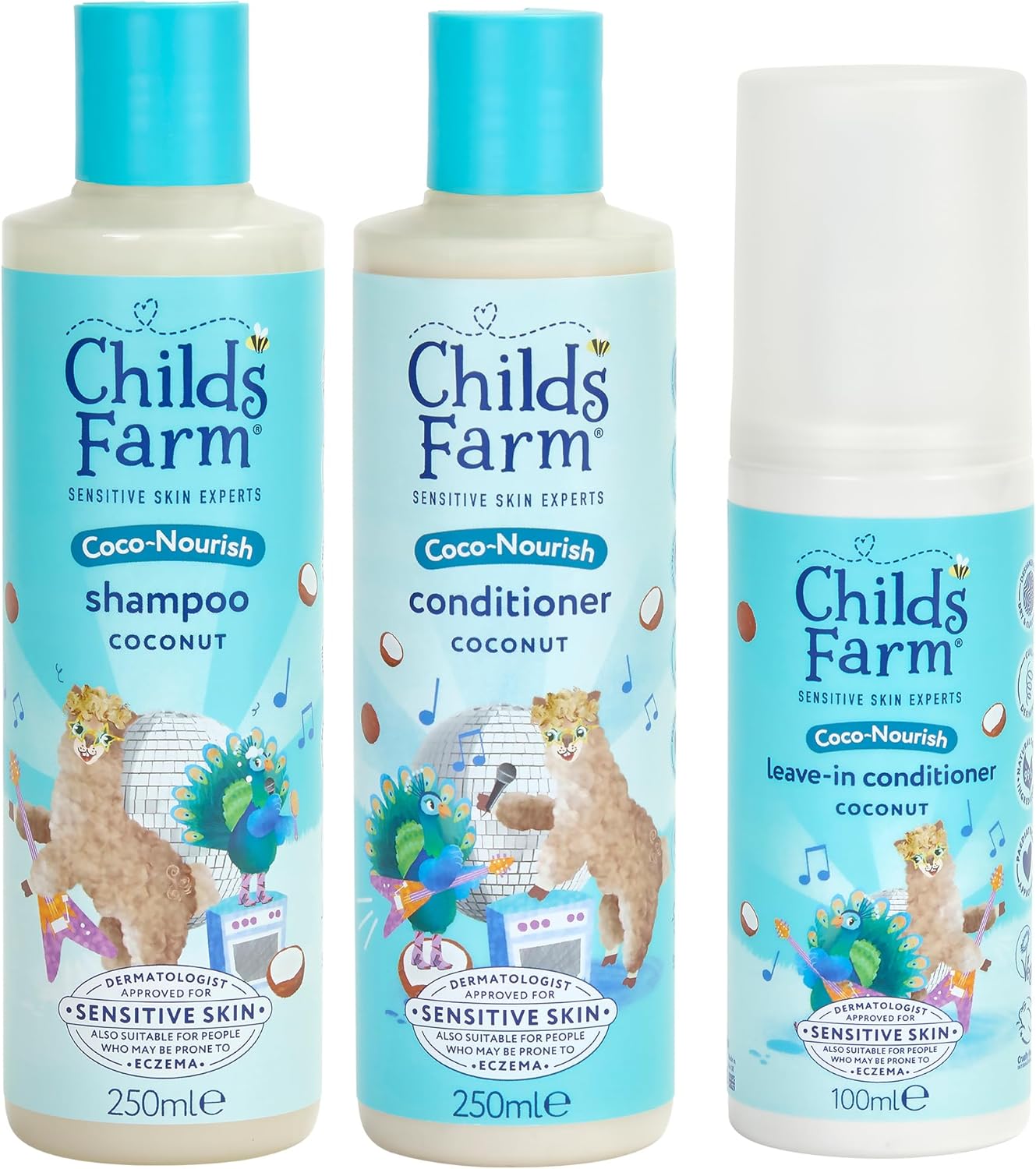 Childs Farm Kids Coco-Nourish Hair Regime Bundle |Tear Free Coconut Shampoo (250ml), Conditioner (250ml) and Leave-in Conditioner Spray (100ml) | Suitable for Dry, Curly and Coily Hair - 3 Pack