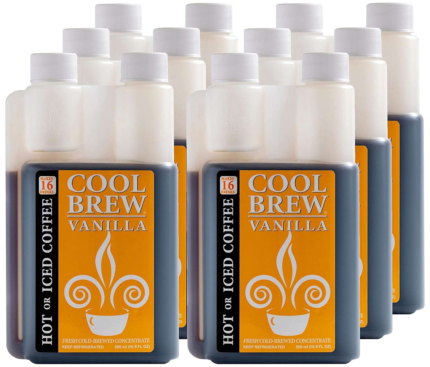 CoolBrew Vanilla 6 Pack - 16 DRINKS PER BOTTLE - Fresh Cold Brew Liquid Concentrate - For Iced or Hot Coffee, Unsweetened, No Preservatives