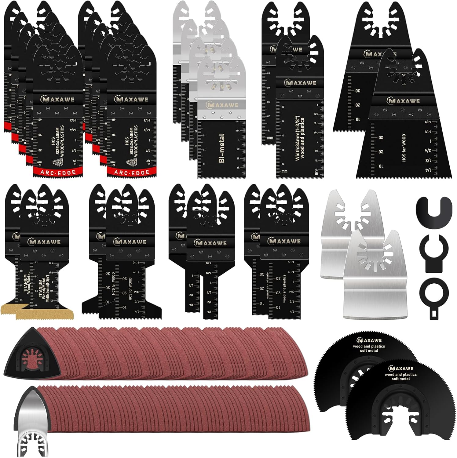 MaxAwe 155 PCS Multitool Bla-des, Titanium Oscillating Saw Bla-des Set Quick Release Multi-Tool Accessories for Plastic Metal Cutting, Multi Tool Bla-des Kits for Rockwell Fein