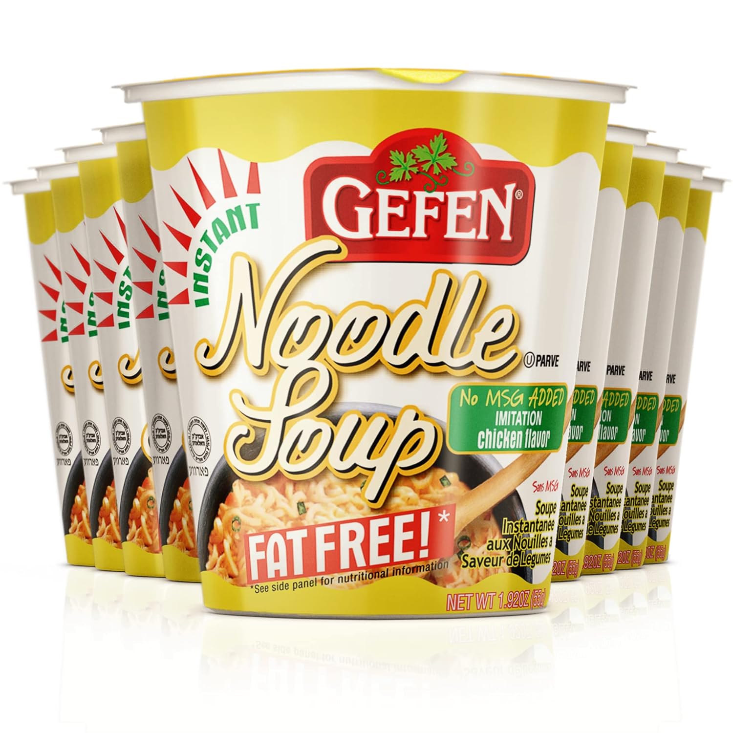 Gefen, Instant Noodle Soup Cup, Fat Free, 2.3oz, (12 pack) No MSG, Chicken Soup Flavor