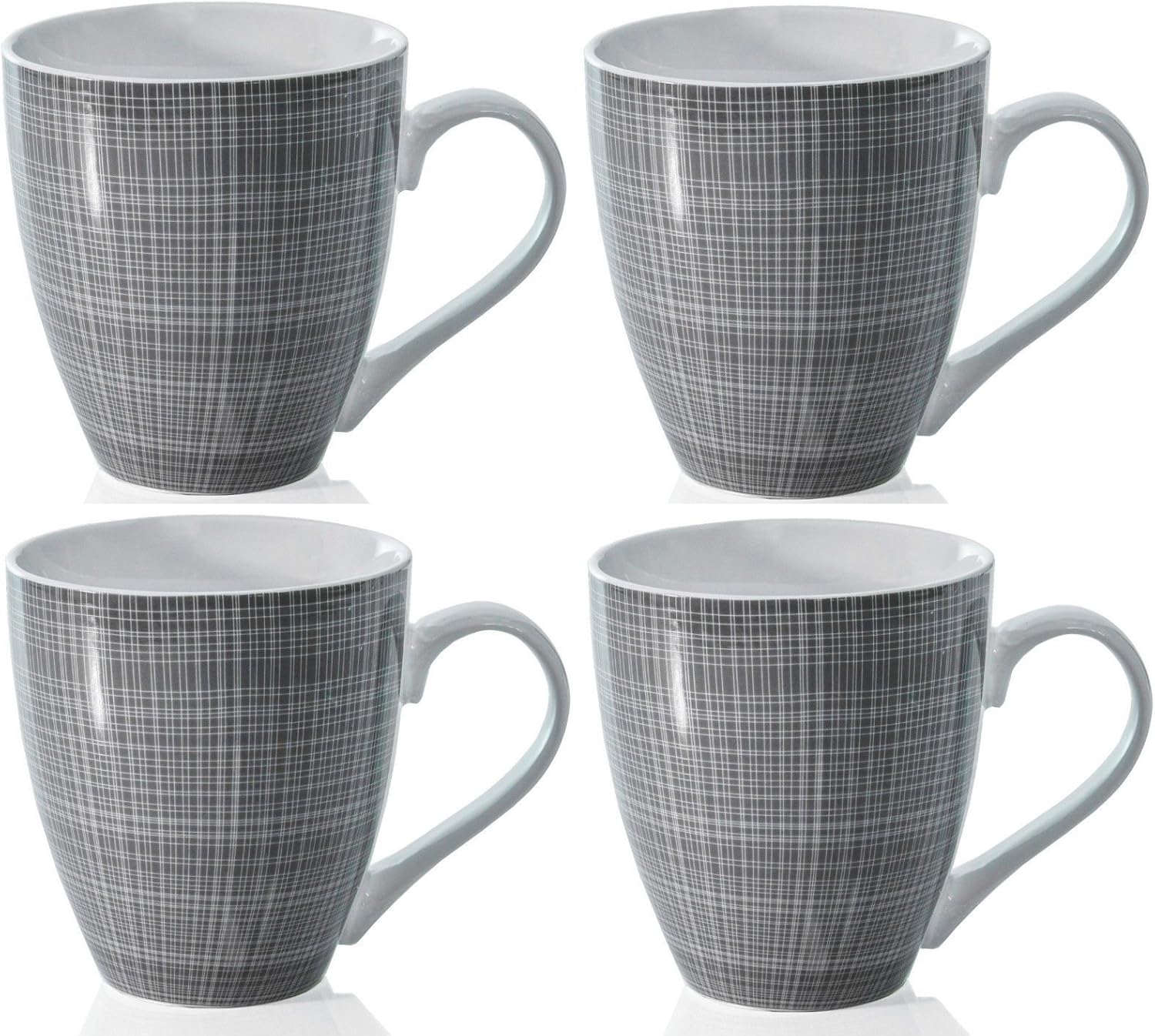 Sketch Set of 4 Mugs Porcelain Extra Large Coffee Soup Hot Cocoa Mugs (Grey), 568ml
