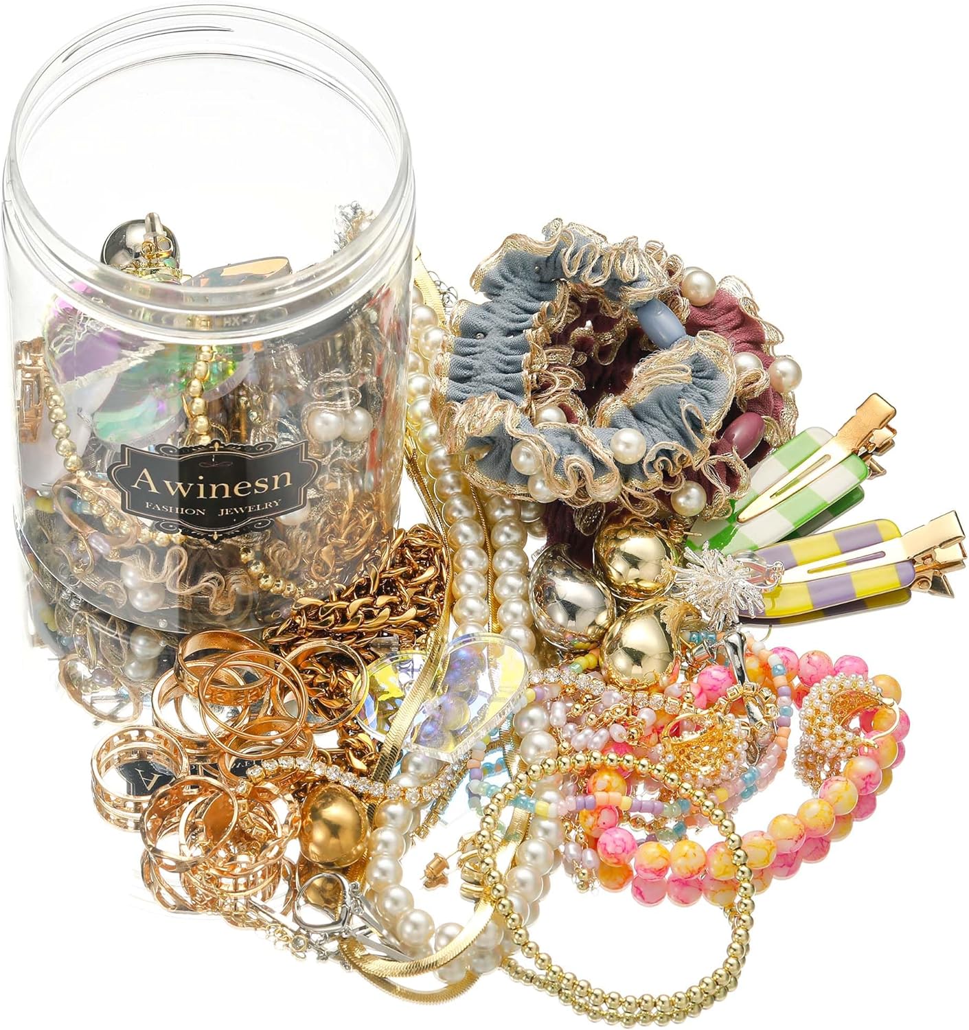 Mystery Jewelry Jar Bundle, Vintage Jewelry Box, 40-45 Piece Surprise Box for Women, Gift Set Multi Style of Earrings Rings Bracelets or Necklaces, Unique Birthday Gift for Her (various)