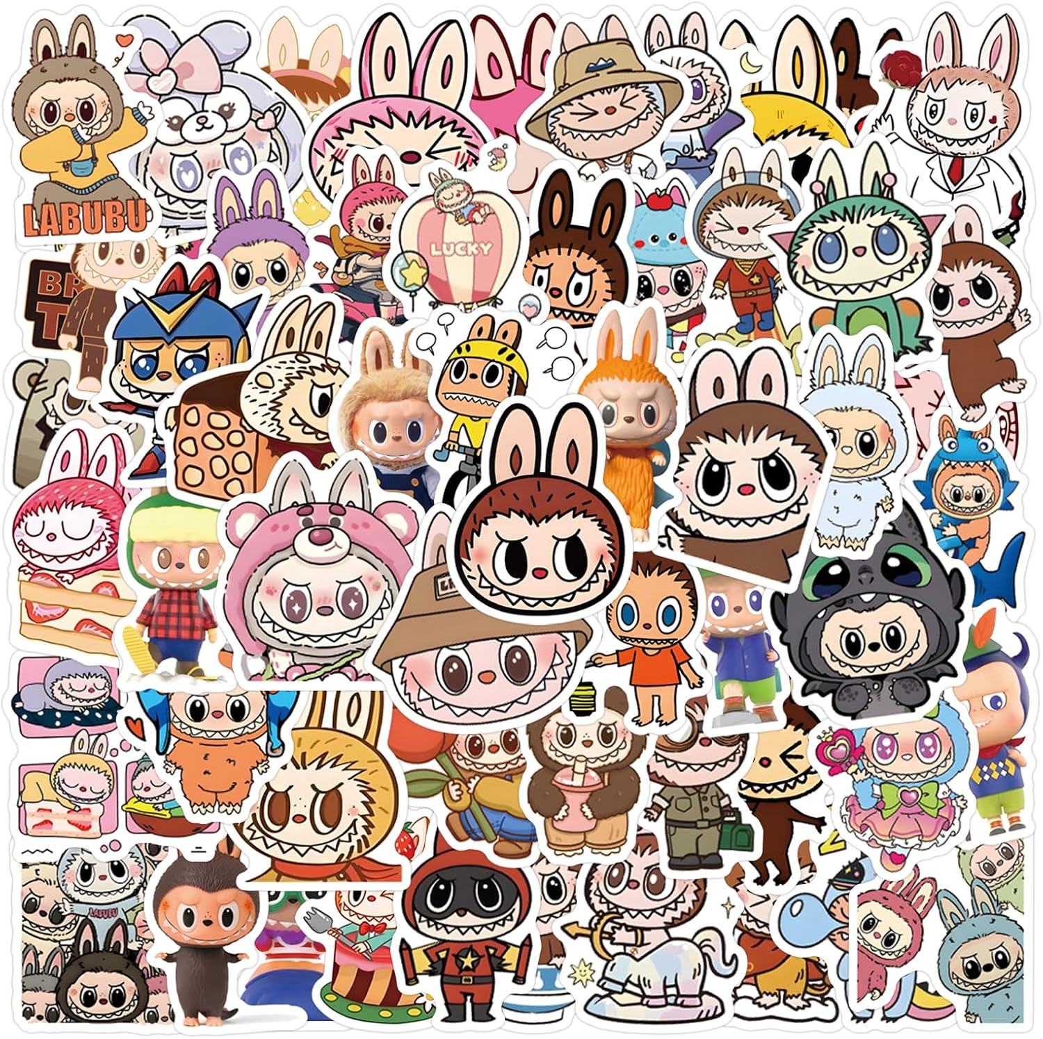 110 Pcs Labubu Funny Cartoon Stickers for Teens Laptops,Waterproof Vinyl Decals for Adult Water Bottles Suitcase Phone Case Skateboard Bumper Graffiti Decals