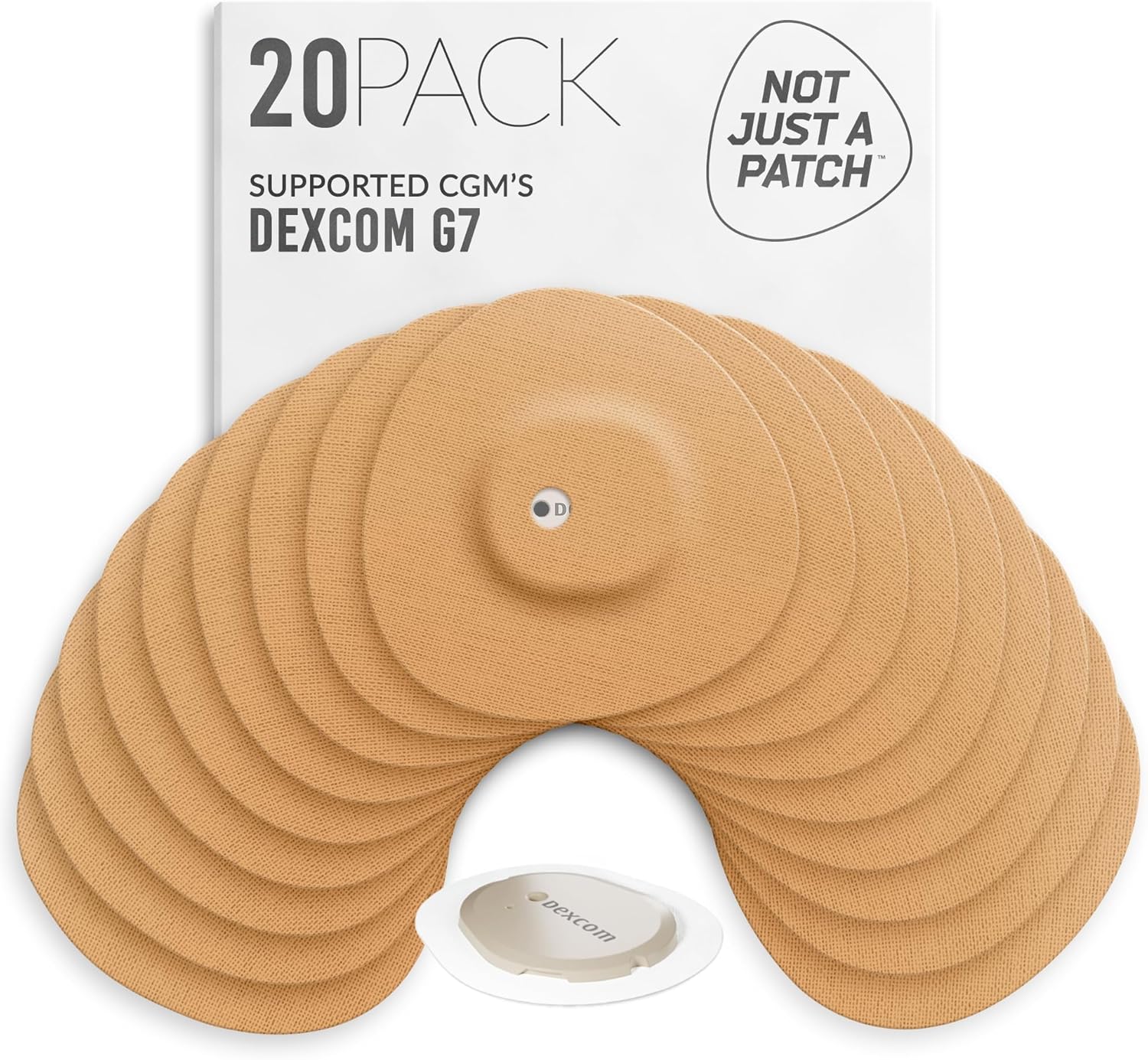 Not Just A Patch Dexcom G7 Adhesive Patches (20 Pack) – Stelo CGM Sensor Patches – Breathable & Sweatproof Design with Precision-Cut Hole for Ventilation, Secure Fit & Long-Lasting Hold - Beige
