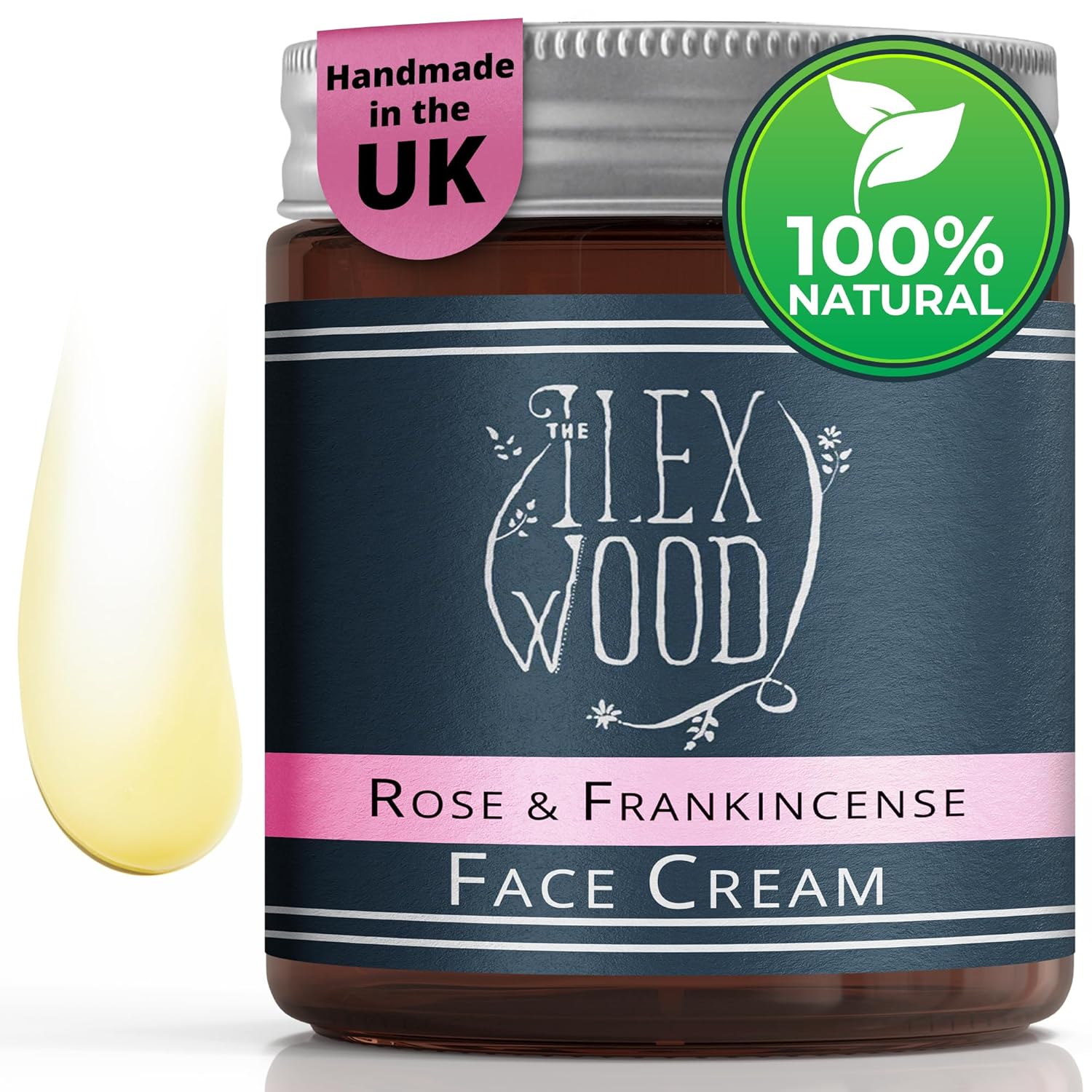 The Ilex Wood - Rose and Frankincense Face Cream - 100% Natural Handcrafted, Vegan, Moisturising, Anti Ageing, Wrinkle and Line Reducing Ingredients, Cruelty-Free, Palm Oil Free, Plastic Free - 60ml