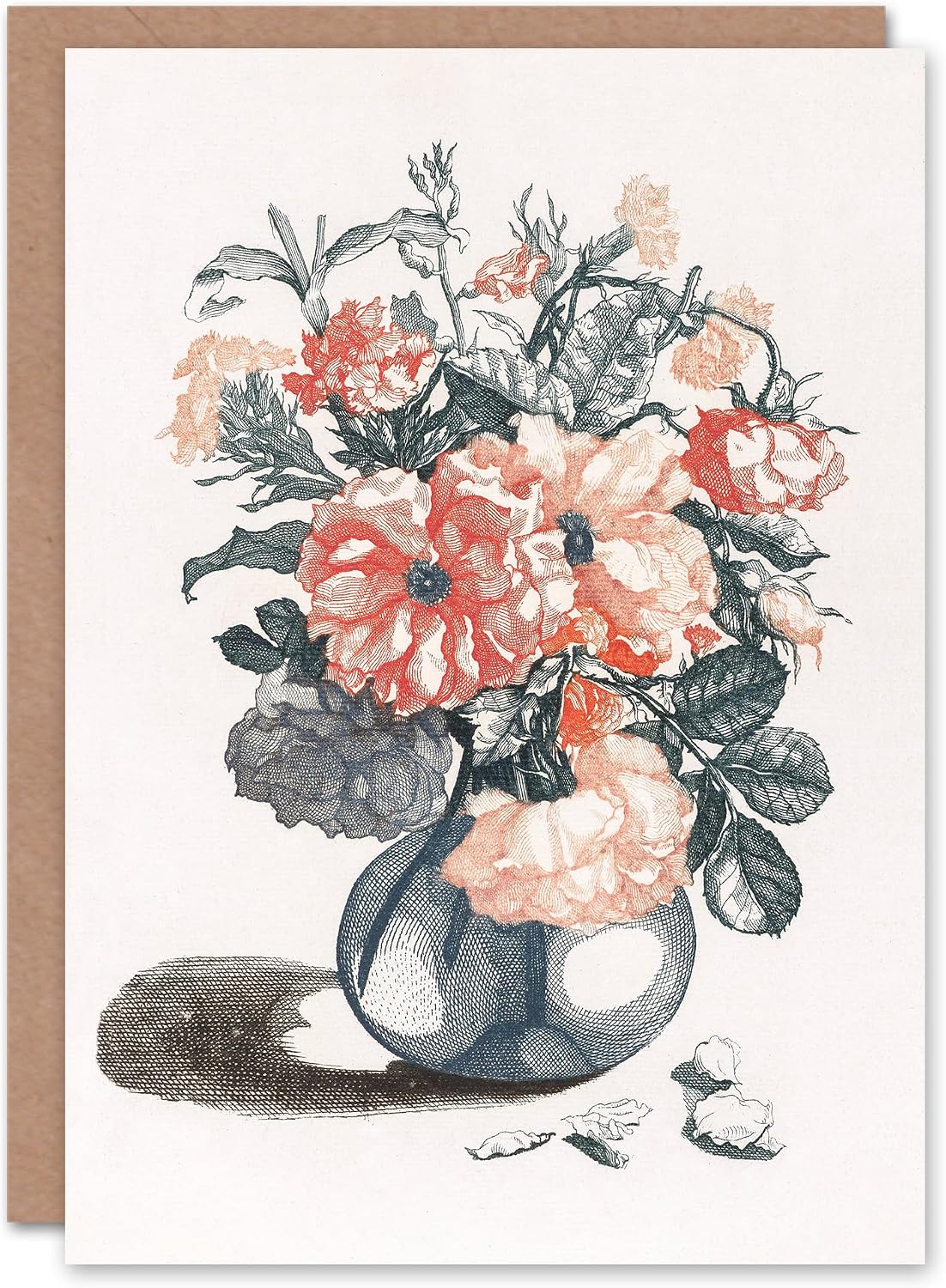 Artery8 Johan Teyler Art Card Still Life Pink Roses in Glass Vase Blank Greeting Card