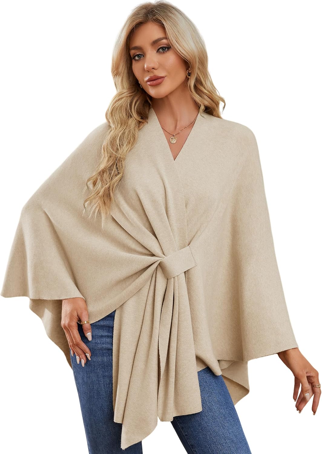 PULI Women Elegant Shawl Wrap Open Front Poncho Sweater Spring Fall Winter