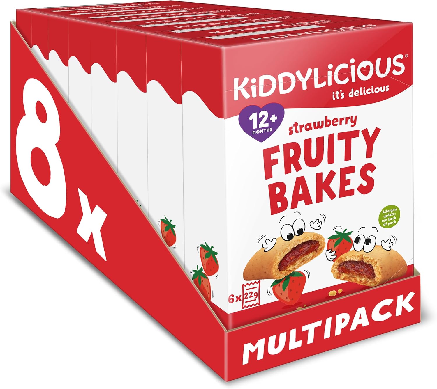 Kiddylicious Strawberry Fruity Bakes - Delicious Snacks for Kids with Real Fruit Centre - Suitable for 18+ Months - 8 Packs of 6 (48 Total)
