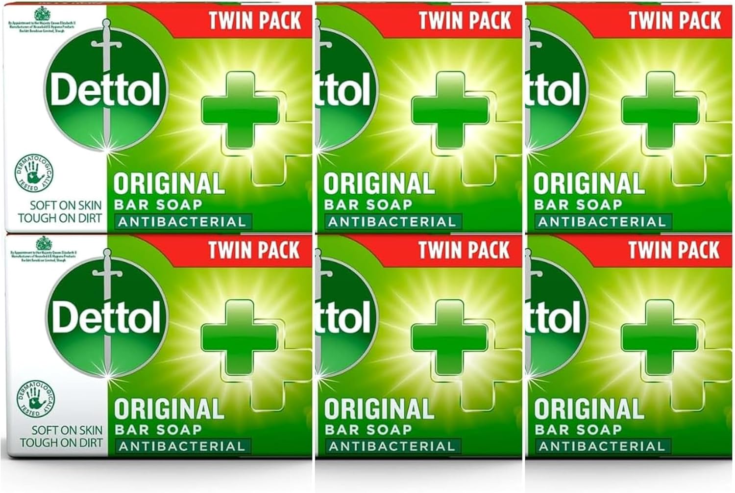 Original Anti-Bacterial Soap Bars 3x Family Twin Packs (6 x 100g) - Bundle Pack of Official Dettol Soap (Total 6 Bars) | Hand & Body Cleanser and Protector
