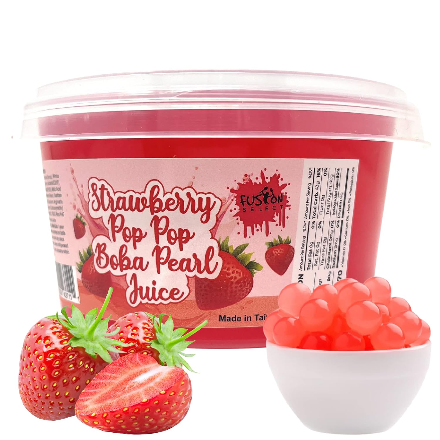 Fusion Select Strawberry Popping Boba Pearls Bursting Boba For Fruit Tea Dessert Toppings 450 Grams