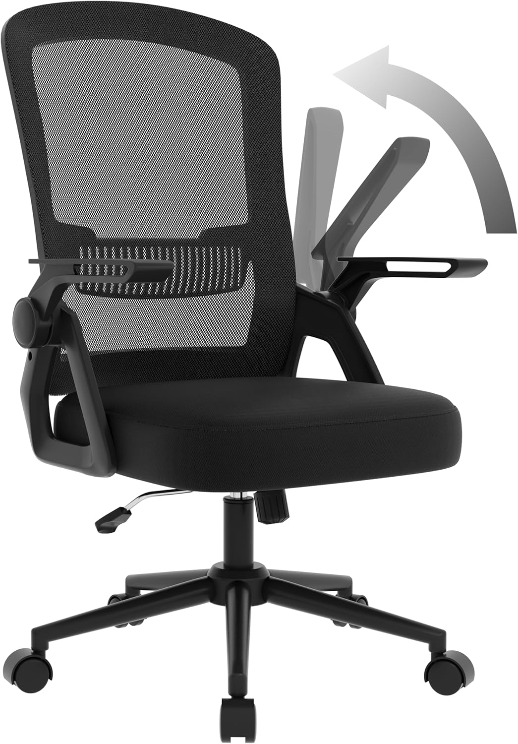 naspaluro Ergonomic Office Desk Chair, Height Adjustable Executive Work Computer Chairs with Padded Seat Cushion, Swivel Mesh Chair with 90° Flip-up Armrest & Lumbar Support for Home/Office