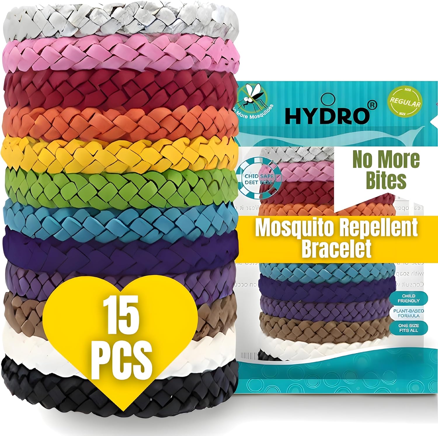 Mosquito Repellent Bracelet 15 Pcs, Adjustable Leather Band, Deet Free, Travel Essentials, Insect Repellent Bracelet, 350 Hours Mosquito Repellent Protection Suitable for All Ages