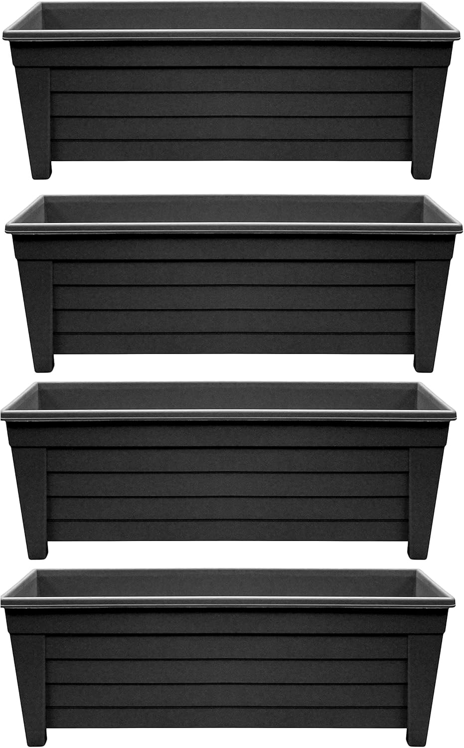 Optimal Products Long Trough 55cm Plant Pot Plastic Planter Indoor Home Outdoor Garden Window Herb Flower Box (4 Trough, Ebony/Black)