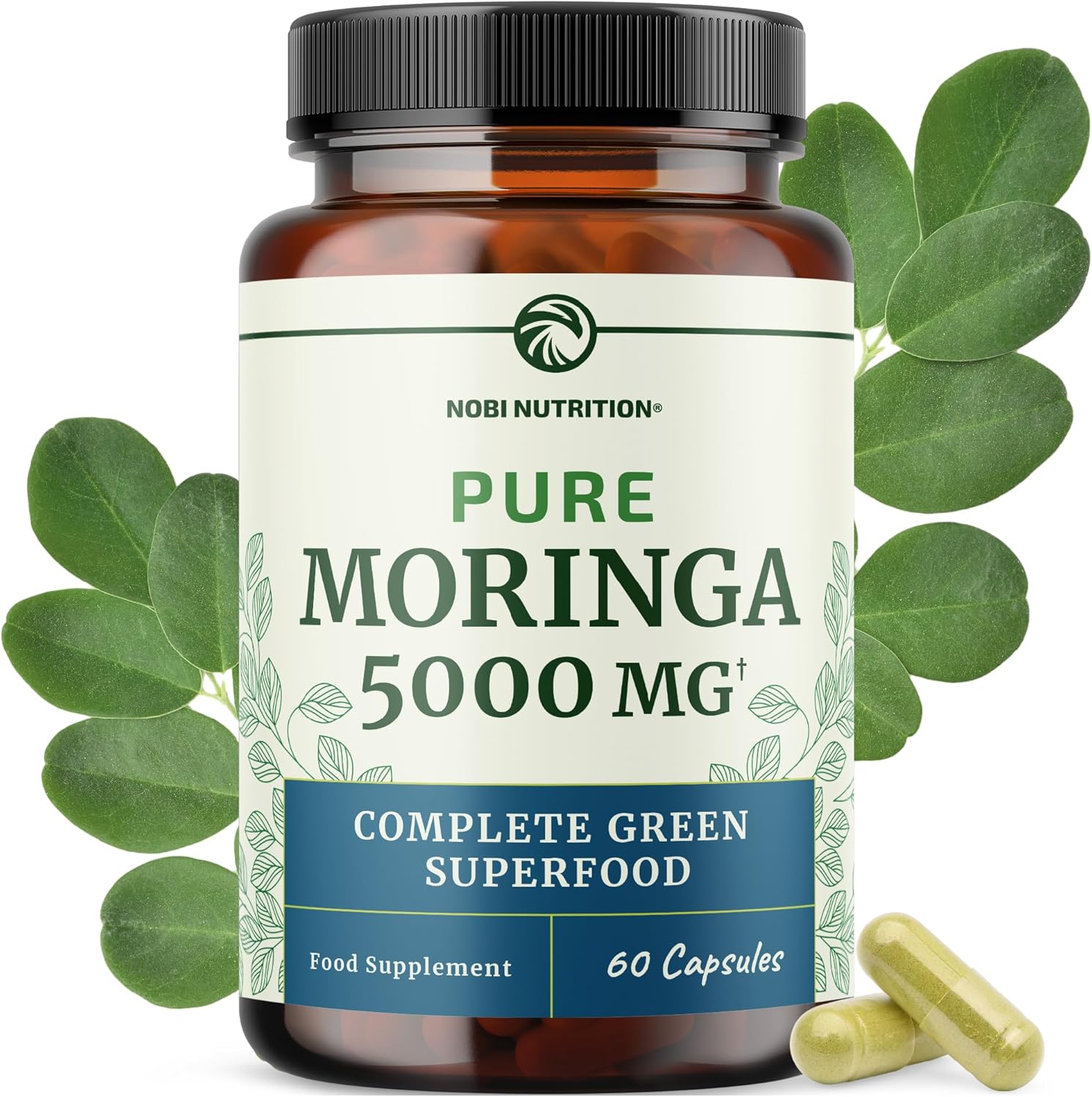 Moringa Capsules 5000mg | Potent Antioxidant Superfood | Non-GMO, Third-Party Tested Pure Moringa for Energy, Immunity & Gut Health Support | 100% Moringa Oleifera | Moringa Pure Capsules | 60 Ct.