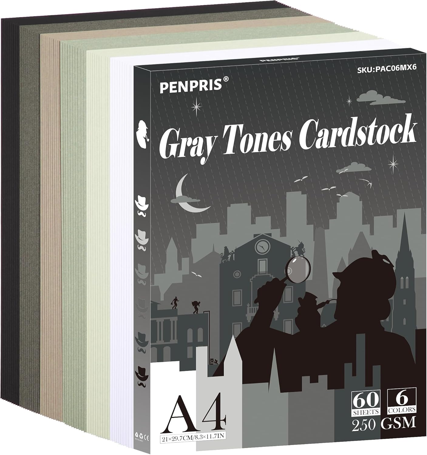 Grey Tones Cardstock - 60 Sheets 6 Colours Blue A4 Size Card Stock Paper 250gsm/92lb Heavy Weight Card Stock for Printer, Card Making, DIY Crafts, Scrapbooking PAC06MX6