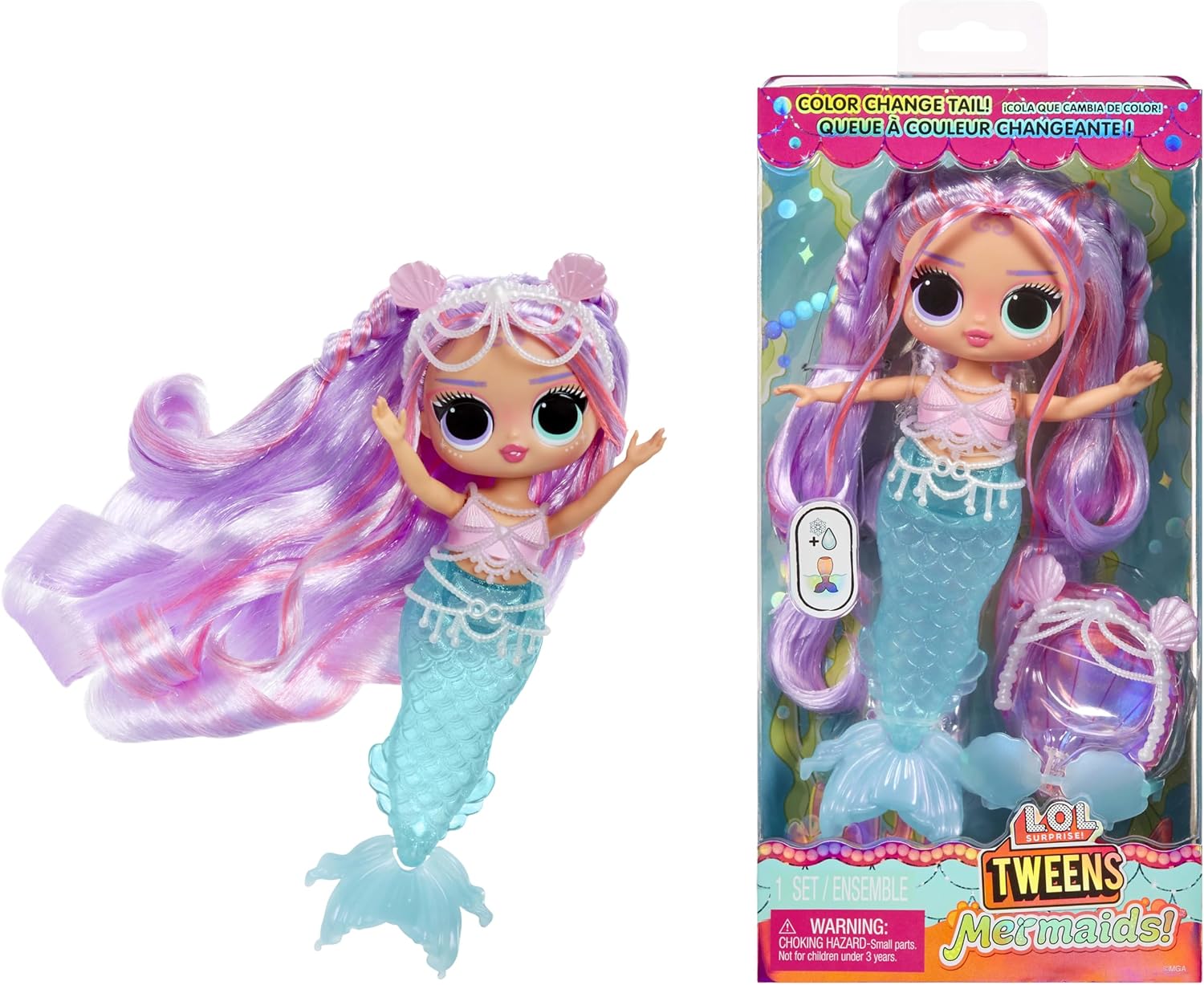 LOL Surprise Tweens Mermaid Lana Marine Fashion Doll with Color Changing Tail, Movable Fin, and Beautiful Accessories – Toy Gift for Kids Ages 4+