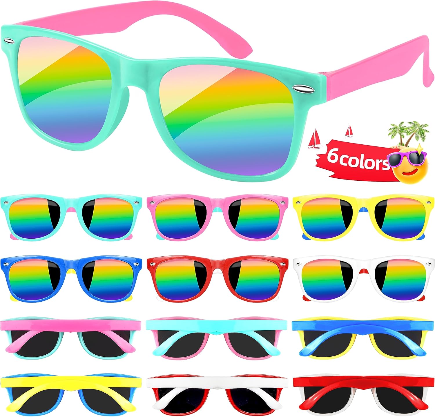 12 Packs Kids Sunglasses Bulk, Neon Sunglasses with UV400 Protection for Kids Boys Girls Age 3-8, Party Favors for Summer Beach Pool Party Birthday