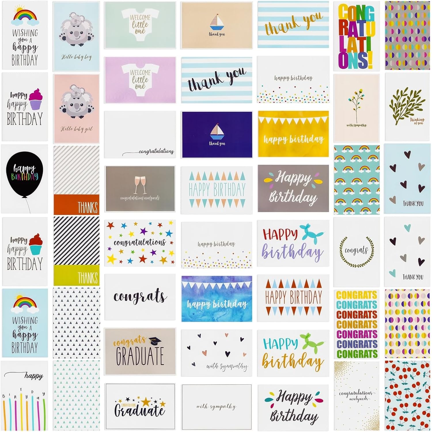 BEST PAPER GREETINGS 144 Multi-Occasion Greeting Cards Assortment Box with Envelopes - 4 x 6 In, Multi-Color - 48 Unique Designs - for Birthday, Baby Shower, Sympathy & Thank You