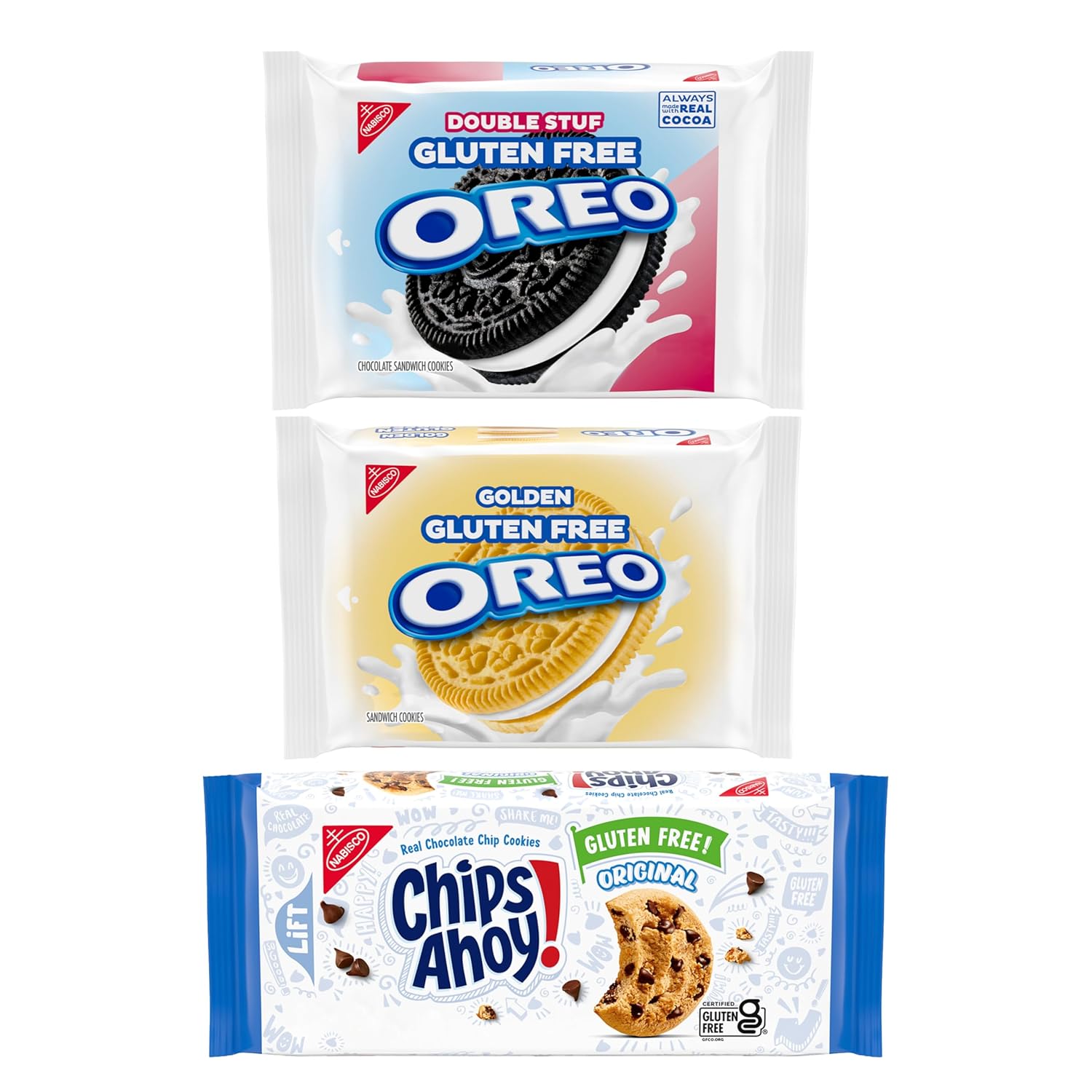 OREO and CHIPS AHOY! Gluten Free Cookies Variety Pack, OREO Double Stuf, OREO Golden, CHIPS AHOY! Chocolate Chip Cookies, 3 Packs