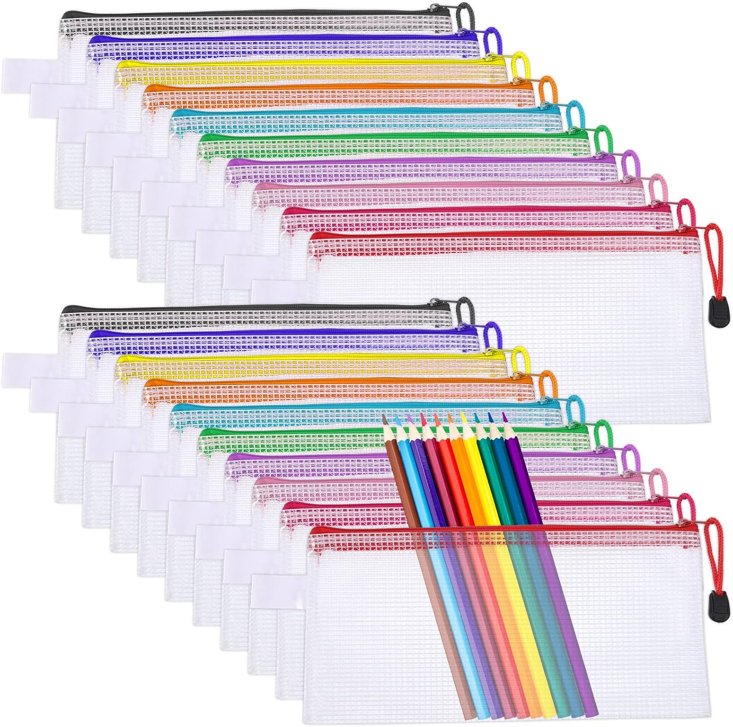 RosewineC Clear Pencil Case,Plastic Pen Pencil Bag Zipper Mesh Pouch Waterproof Travel Storage Pouch for School Office Supplies Bills Make up Cosmetics Bags (20 Pcs)