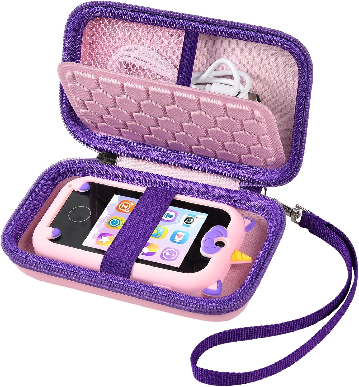 ALKOO Kids Toy Smartphone Case Compatible with Kikapabi/for Joozfee/for dancingcow/for Prysyedawn, Learning Toys Holder for Toddler Play Cell Phone, SD Card, Lanyard and Cable Accessories- Pink