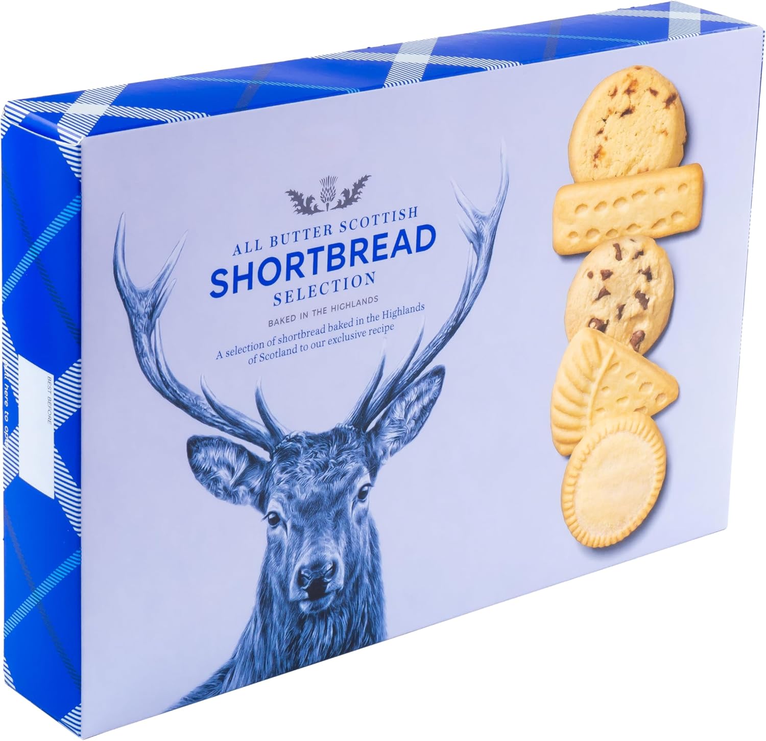 Large 450g Traditional All Butter Scottish Shortbread Premium Selection Box, Baked in The Highlands, Stag Design