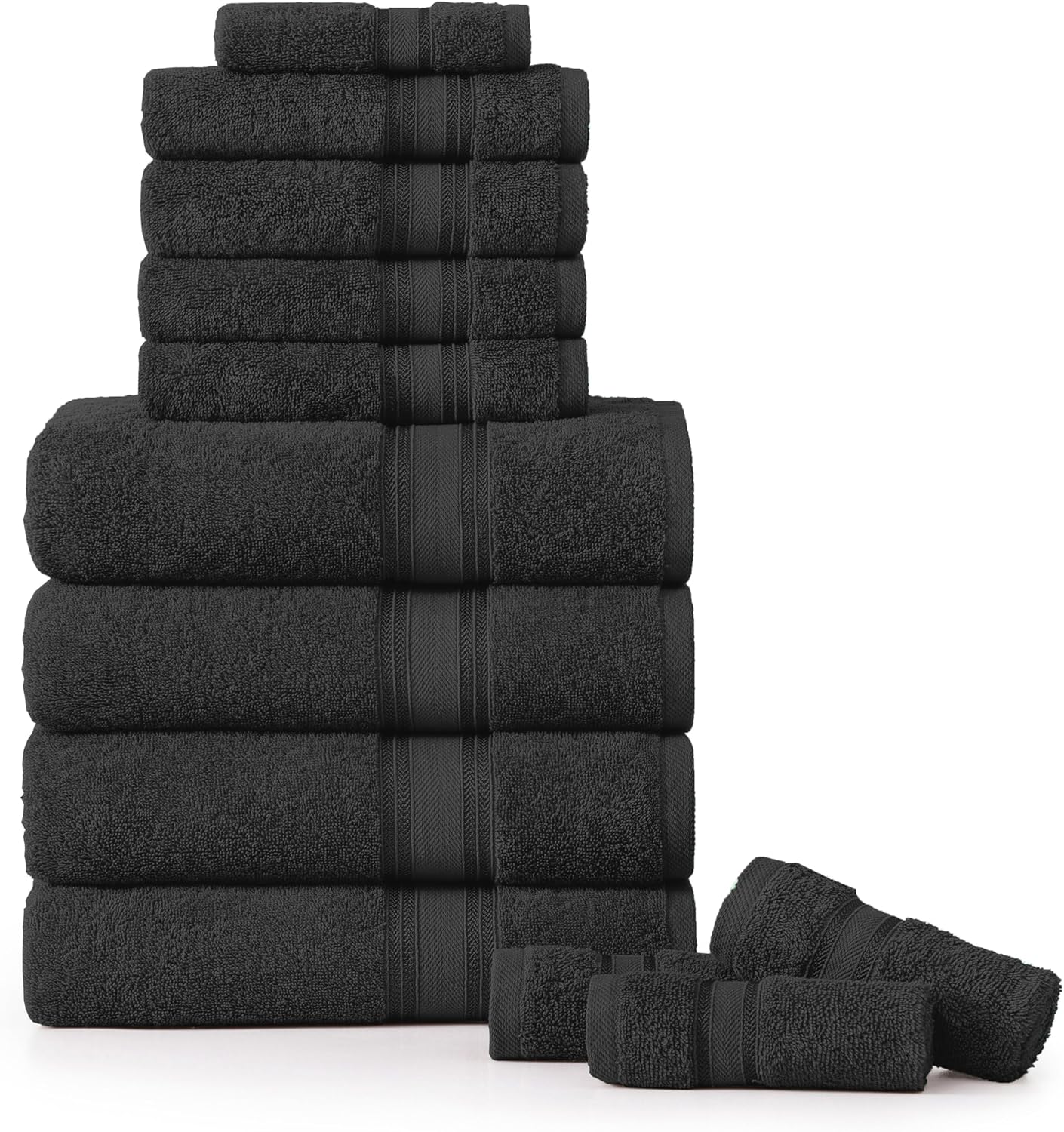 LANE LINEN 12 Pack Towels for Bathroom – 100% Ring-Spun Cotton, Zero Twist, 4 Bath, 4 Hand Towel & 4 Wash Cloths, Highly Absorbent, Remains Soft After Wash, Hotel & Spa Quality – Black