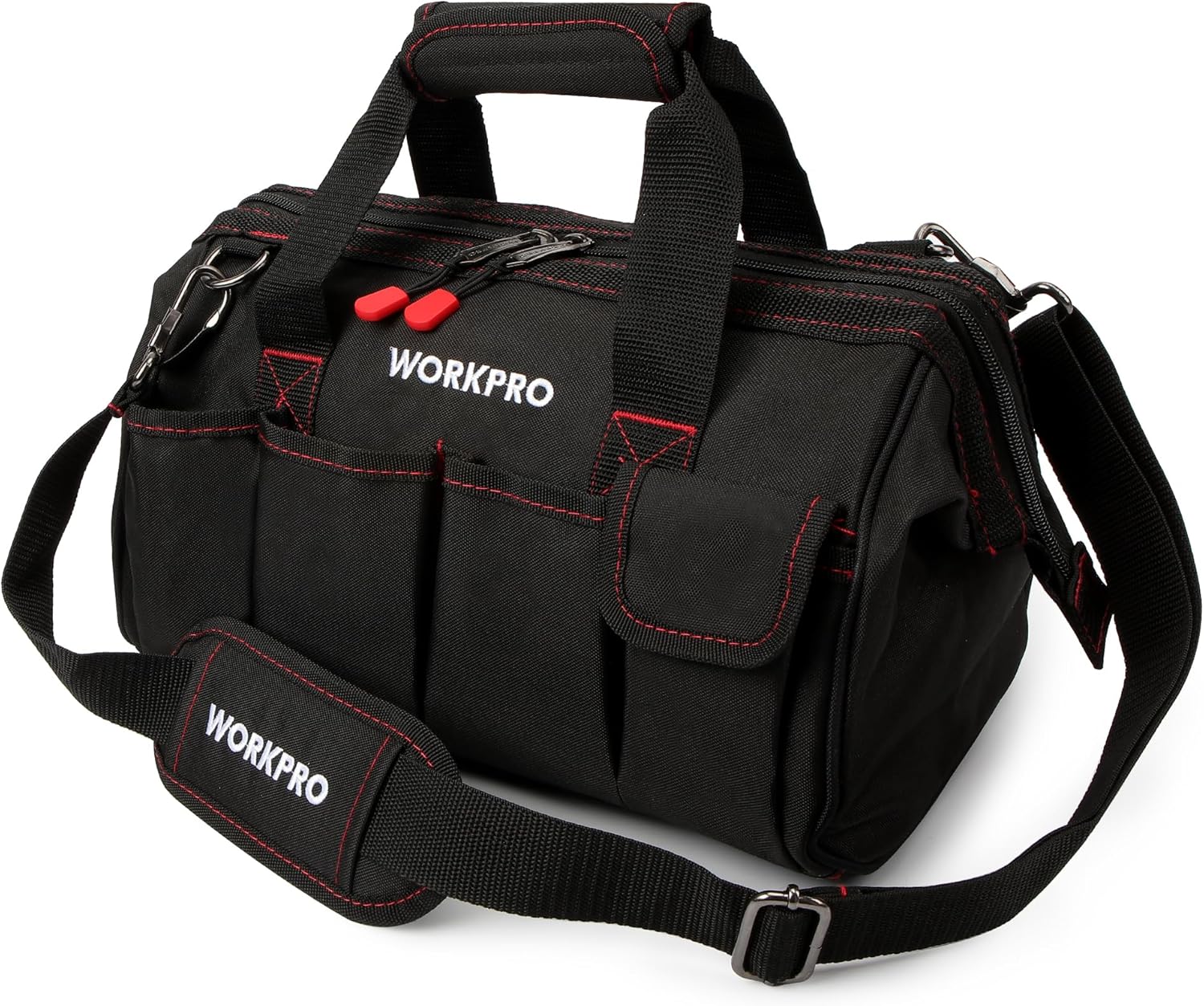 WORKPRO 14-inch Tool Bag, Multi-pocket Tool Organizer with Adjustable Shoulder Strap, W081021A , black