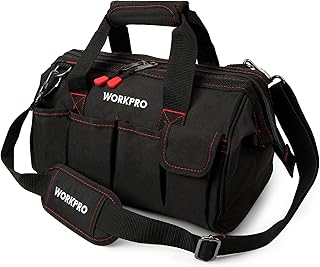 WORKPRO 14-inch Tool Bag, Multi-pocket Tool Organizer with Adjustable Shoulder Strap, W081021A , black